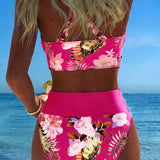 Bikini Kontrast Blumenmuster Geteilt