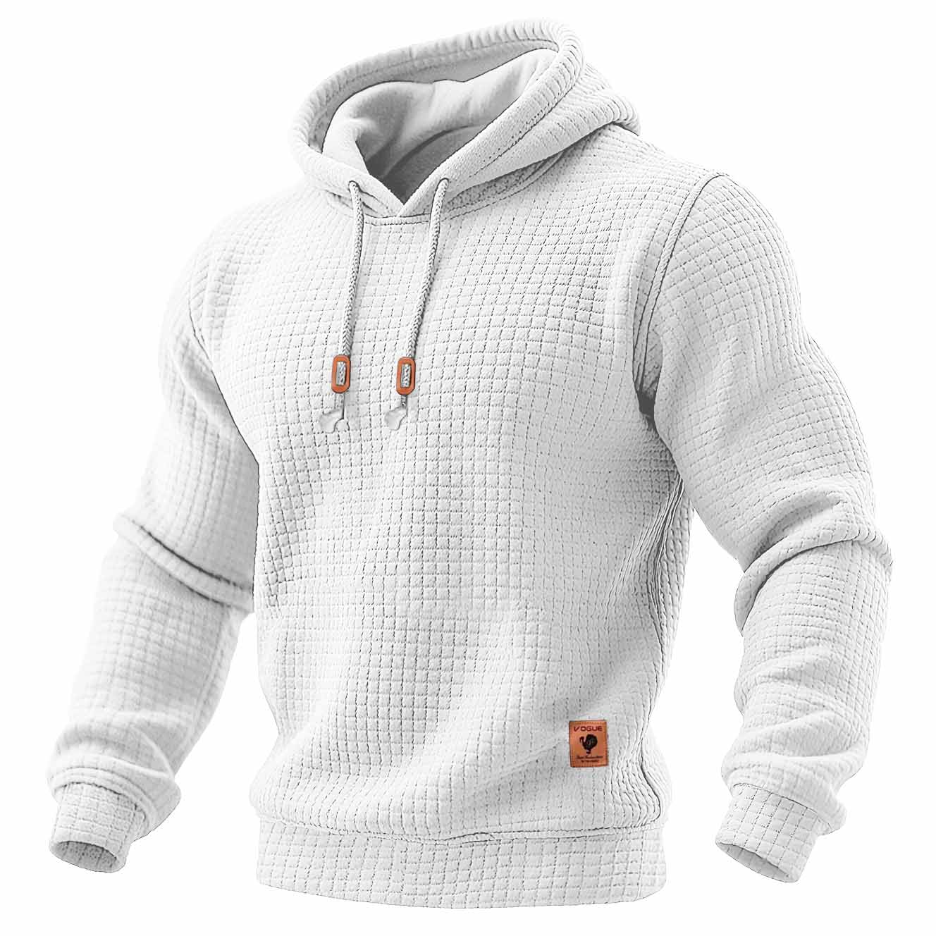 Tops desportivos masculinos de manga comprida com capuz e textura waffle rasgada, para uso diário