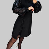 Ana™ | Vestido elegante com mangas bufantes e brilhantes.
