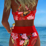 Bikini Kontrast Blumenmuster Geteilt