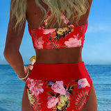 Bikini Kontrast Blumenmuster Geteilt