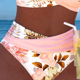 Bikini Kontrast Blumenmuster Geteilt