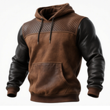 Hoodie com detalhes em couro castanho e perfurações