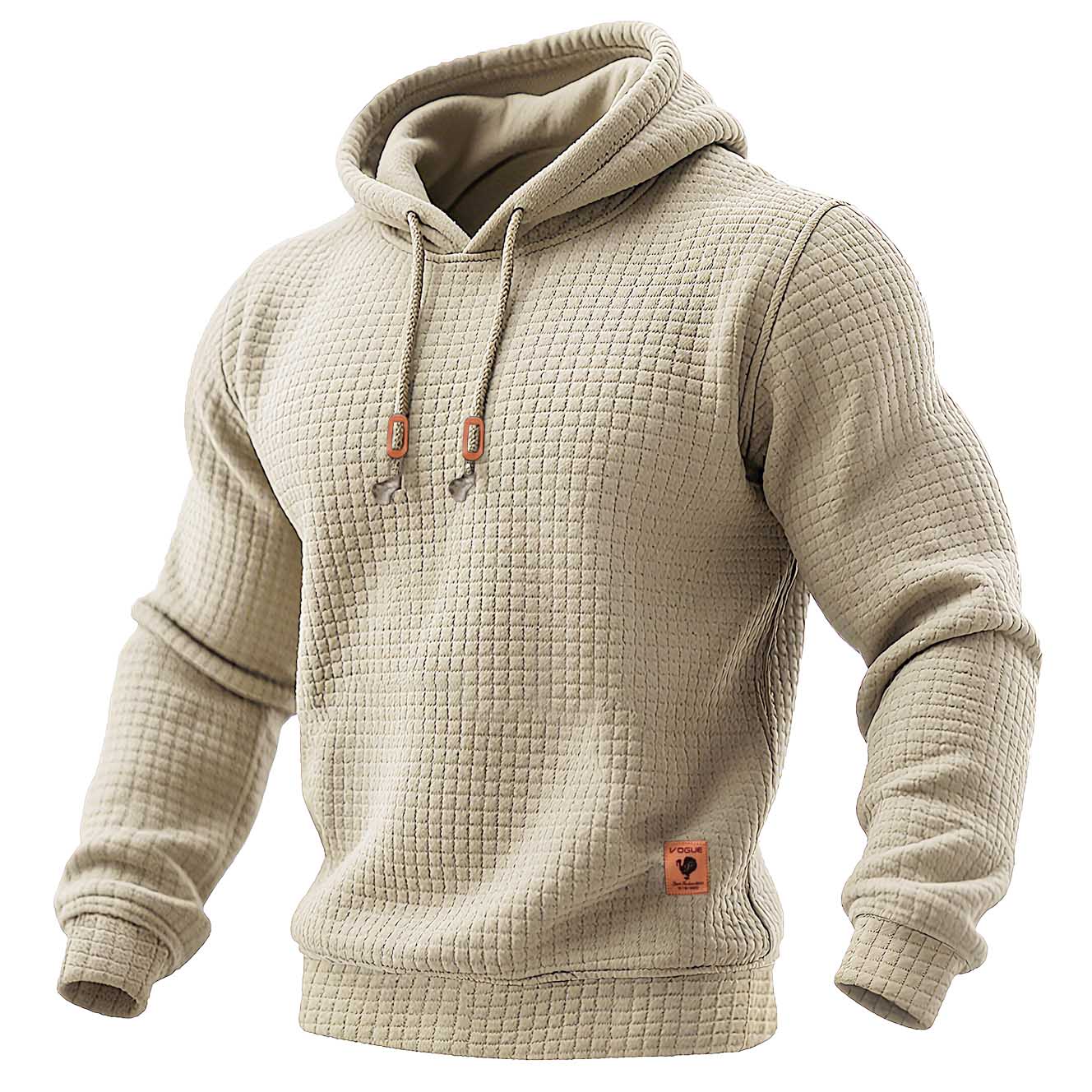 Tops desportivos masculinos de manga comprida com capuz e textura waffle rasgada, para uso diário