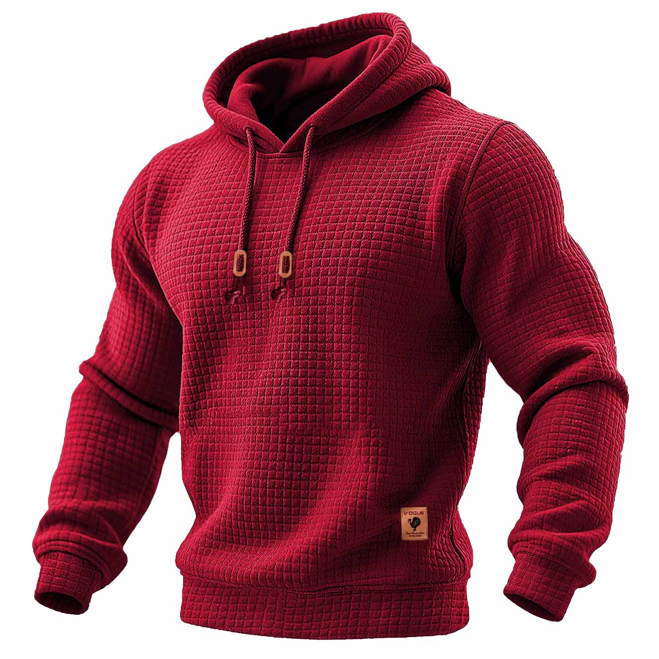 Tops desportivos masculinos de manga comprida com capuz e textura waffle rasgada, para uso diário