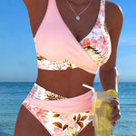 Bikini Kontrast Blumenmuster Geteilt