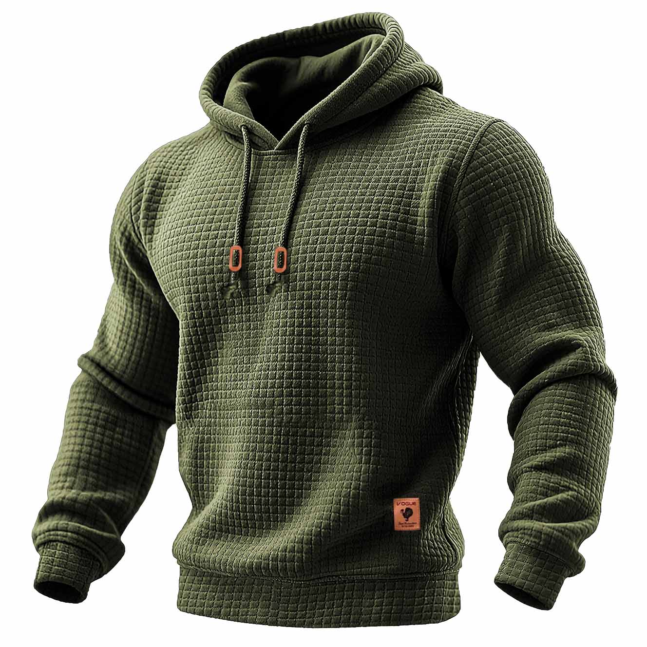 Tops desportivos masculinos de manga comprida com capuz e textura waffle rasgada, para uso diário
