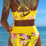 Bikini Kontrast Blumenmuster Geteilt