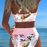 Bikini Kontrast Blumenmuster Geteilt