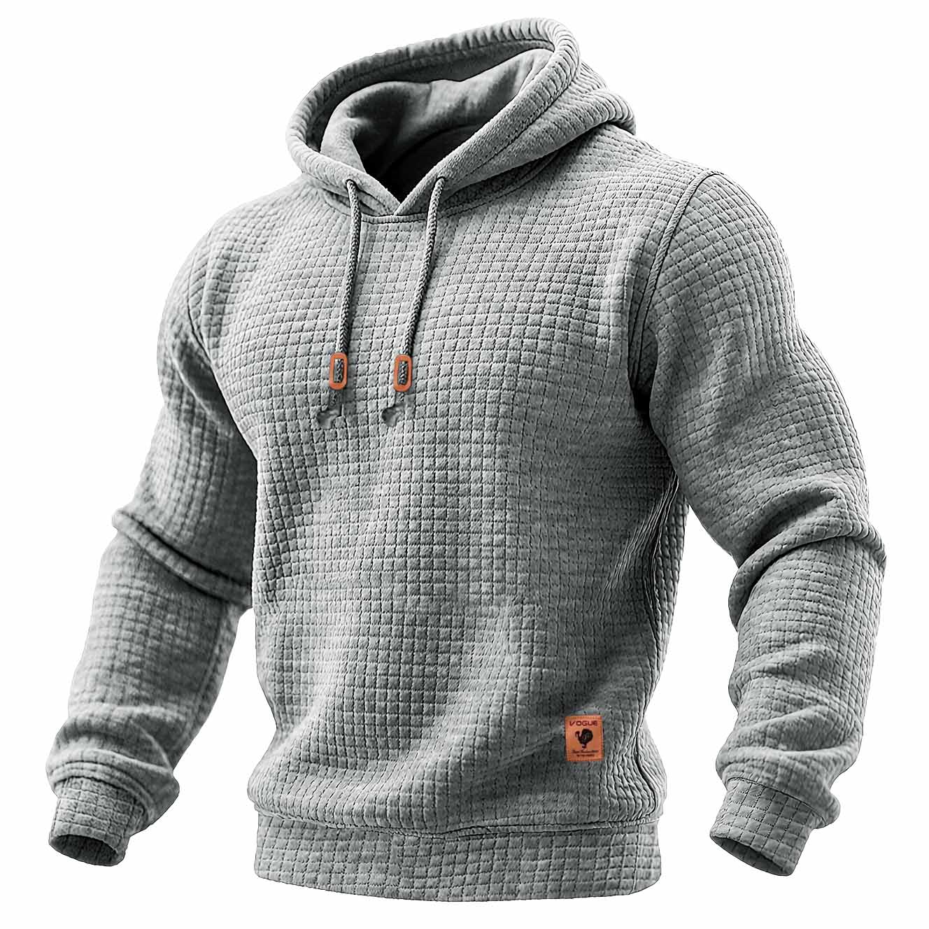 Tops desportivos masculinos de manga comprida com capuz e textura waffle rasgada, para uso diário