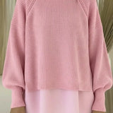 Camila | Camisola de malha oversize com efeito dois-em-um rosa.