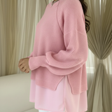 Camila | Camisola de malha oversize com efeito dois-em-um rosa.