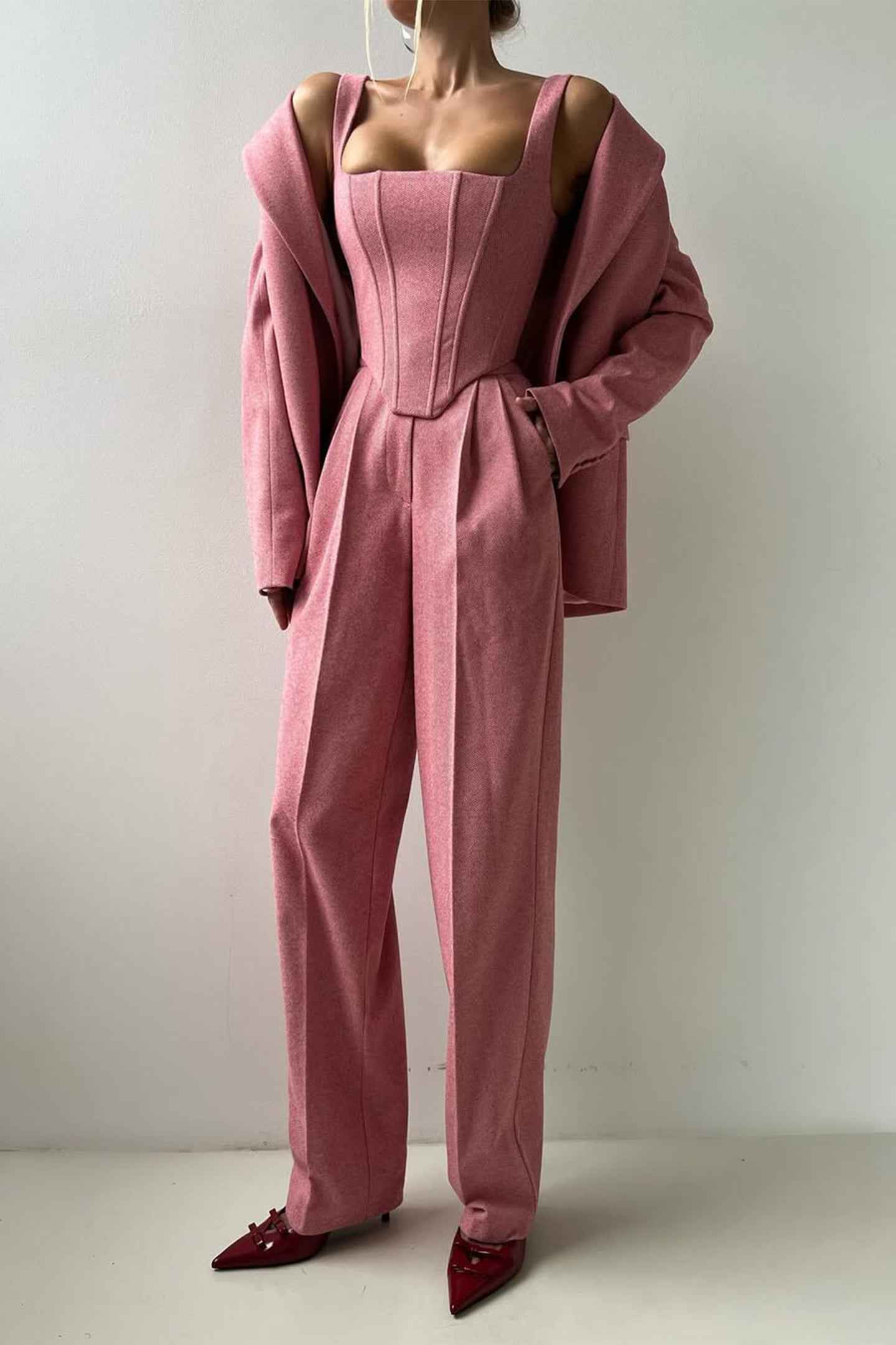 Elegance - Conjunto de três peças com blazer trespassado