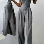 Elegance - Conjunto de três peças com blazer trespassado