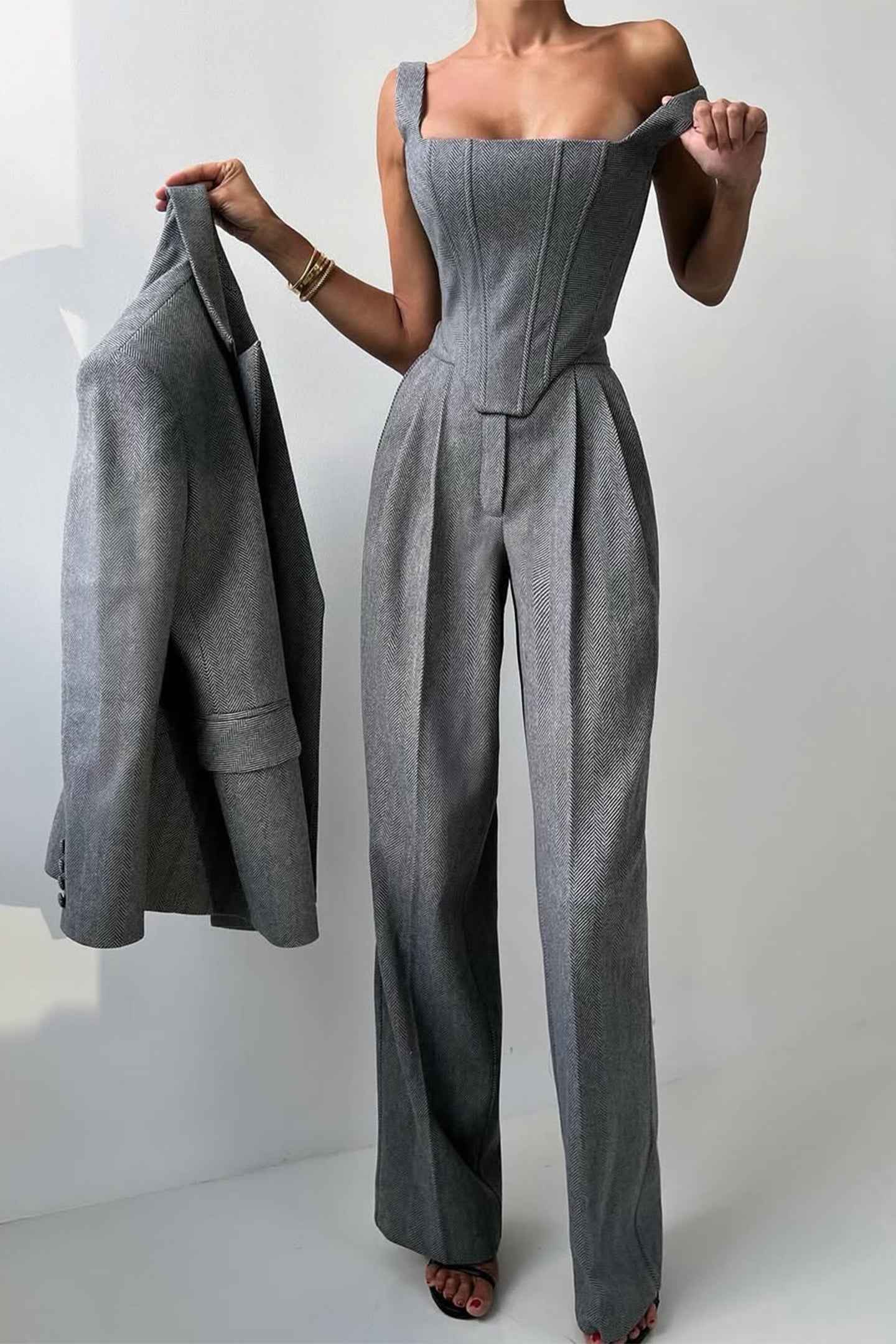 Elegance - Conjunto de três peças com blazer trespassado