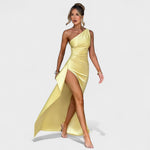 Ariel - Vestido Assimétrico Cetim Limão - Ines Braga