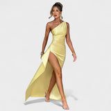 Ariel - Vestido Assimétrico Cetim Limão - Ines Braga