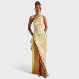 Ariel - Vestido Assimétrico Cetim Limão - Ines Braga