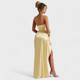 Ariel - Vestido Assimétrico Cetim Limão - Ines Braga