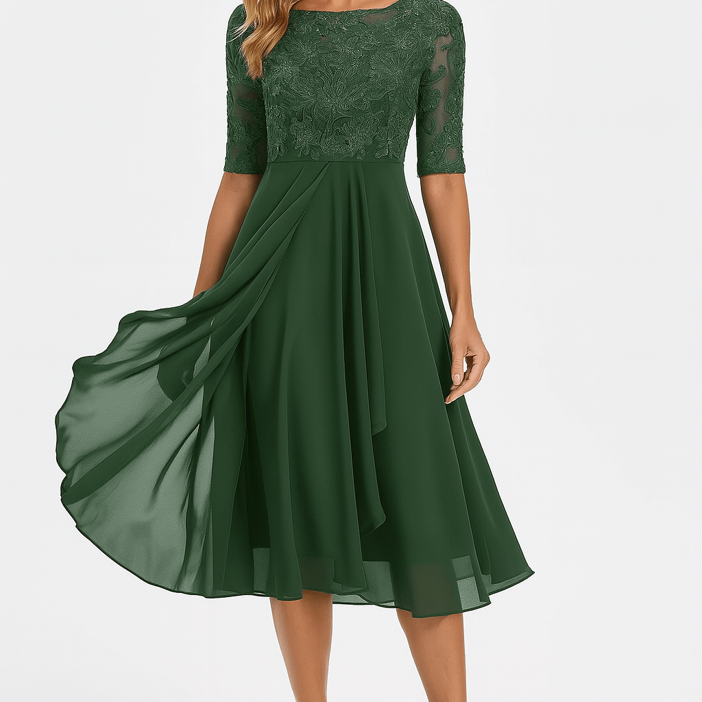 Aura | Vestido de Festa com Renda e Chiffon - Ines Braga