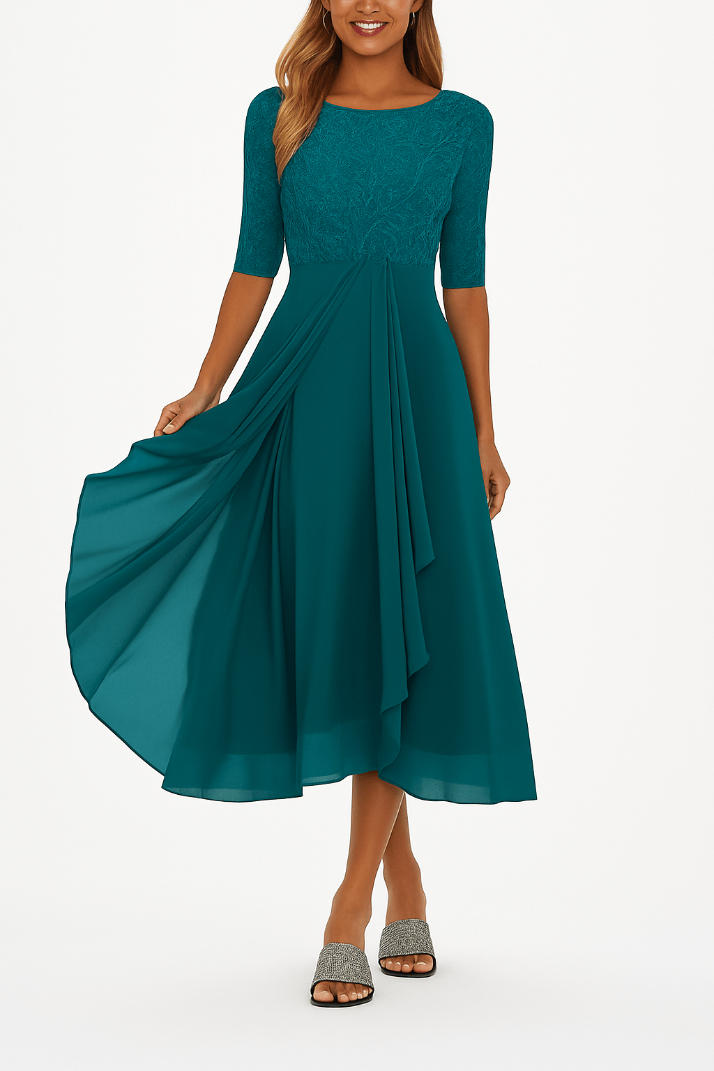 Aura | Vestido de Festa com Renda e Chiffon - Ines Braga