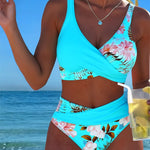 Bikini Kontrast Blumenmuster Geteilt