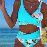Bikini Kontrast Blumenmuster Geteilt