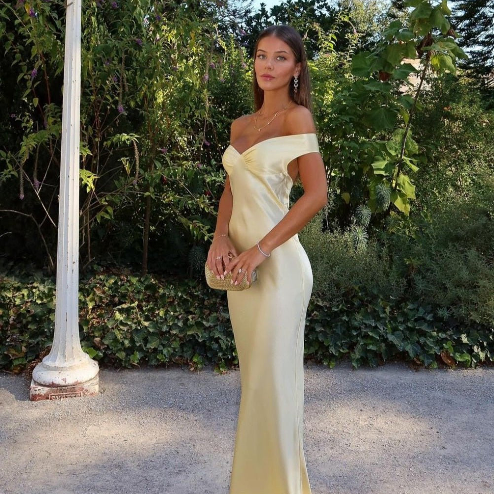 Bárbara | Vestido Maxi em Cetim sem costas - Ines Braga
