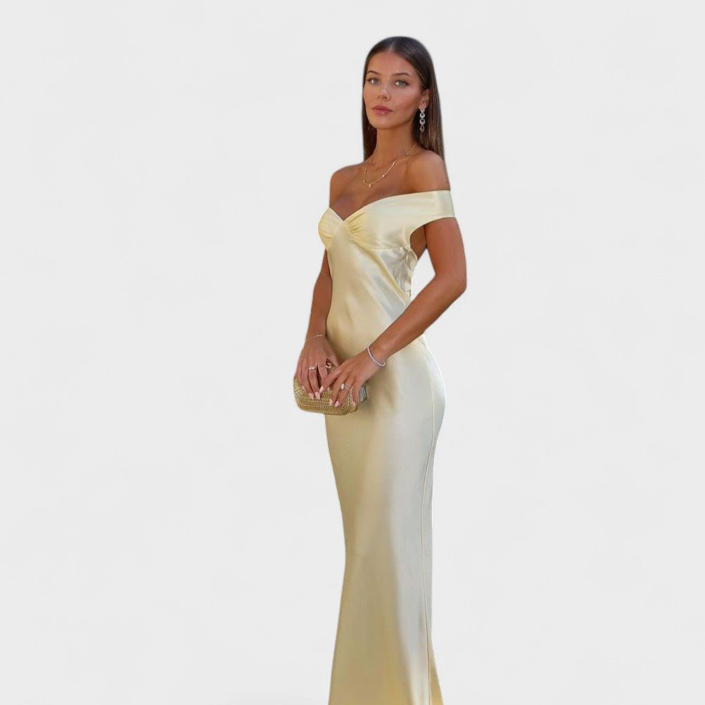 Bárbara | Vestido Maxi em Cetim sem costas - Ines Braga