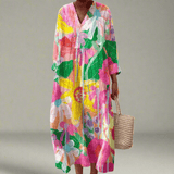 Belinda™ | Vestido maxi arejado com flores em aquarela - Ines Braga