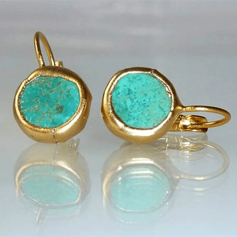 BrilhoReal Brincos Ouro Turquesa Excepcional - Elegância - Ines Braga