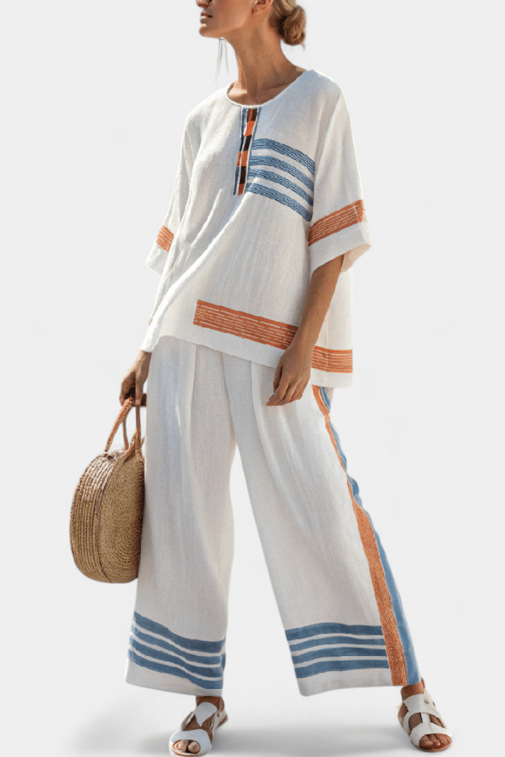 Bruna| Conjunto Étnico Margaridas Branco Azul Laranja - Ines Braga