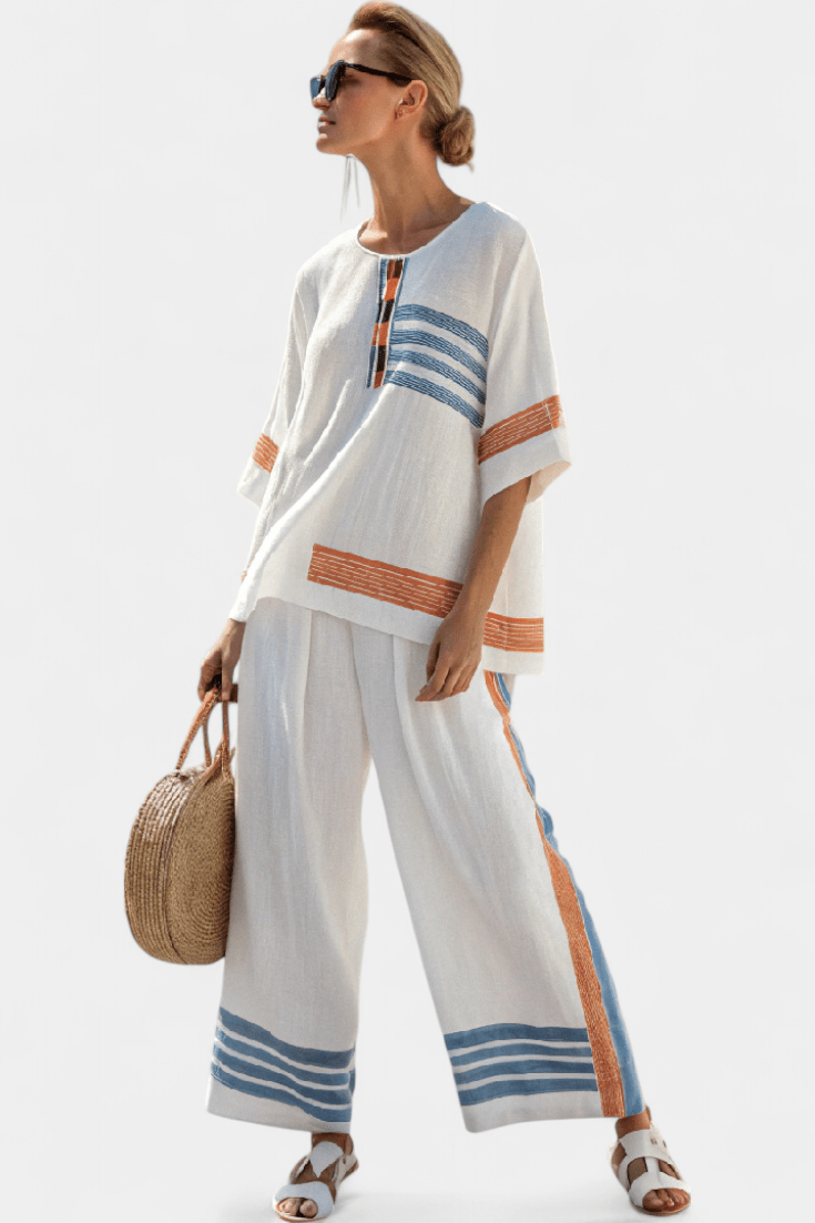 Bruna| Conjunto Étnico Margaridas Branco Azul Laranja - Ines Braga