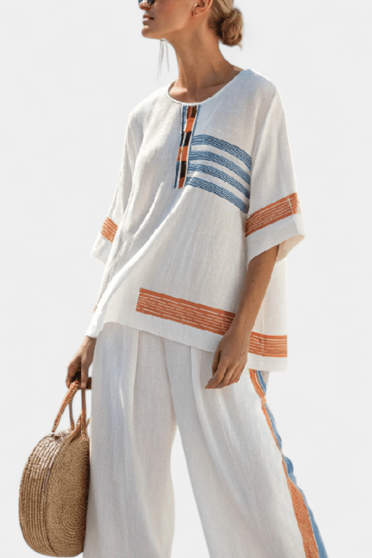 Bruna| Conjunto Étnico Margaridas Branco Azul Laranja - Ines Braga