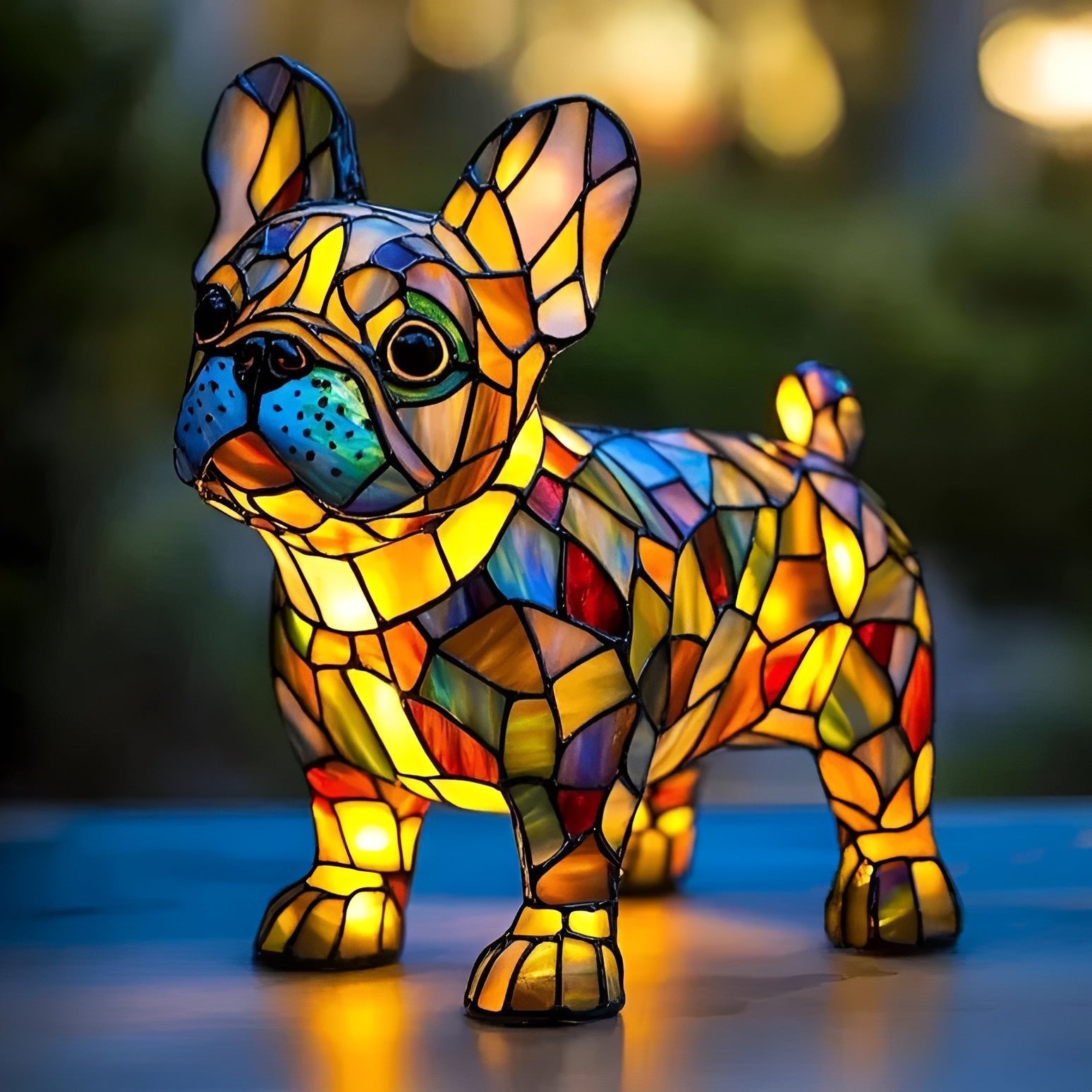 Bulldog Francês - Lâmpada em Vitrais - Ines Braga