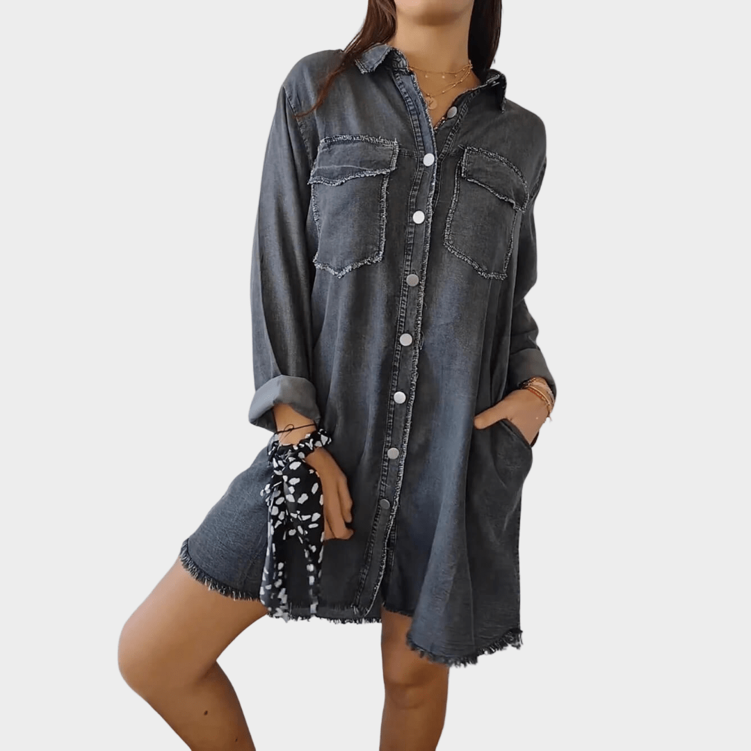 Camisa de ganga com mangas longas e colarinho clássico - Ines Braga
