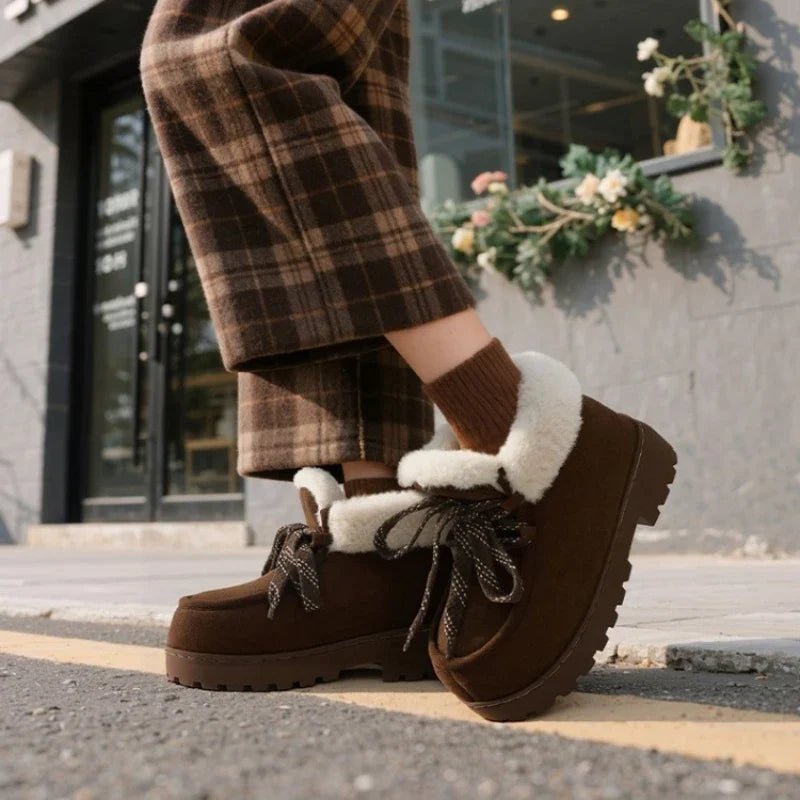 Caty | Botas com plataforma em camurça sintética com toque fofo e quente - Ines Braga