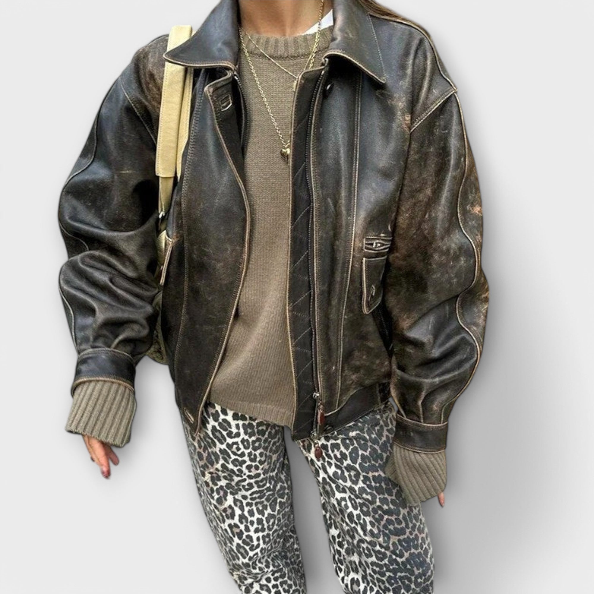 Chandra - Calças de ganga vintage com estampado de leopardo - Ines Braga