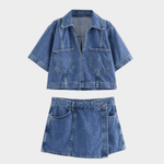 Conjunto de jeans com decote em V - Ines Braga