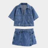 Conjunto de jeans com decote em V - Ines Braga