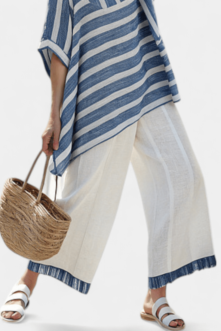 Constança| Conjunto Linho Mediterrâneo Com Listras Azuis - Ines Braga
