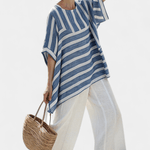 Constança| Conjunto Linho Mediterrâneo Com Listras Azuis - Ines Braga