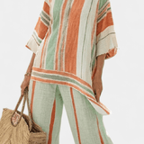 Dalila | Conjunto De Linho De Bambu Com Riscas Elegante - Ines Braga