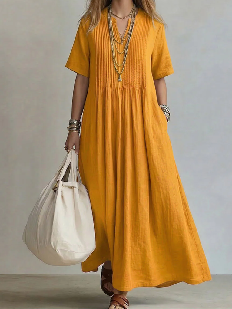 Noor Vestido Plissado Amarelo