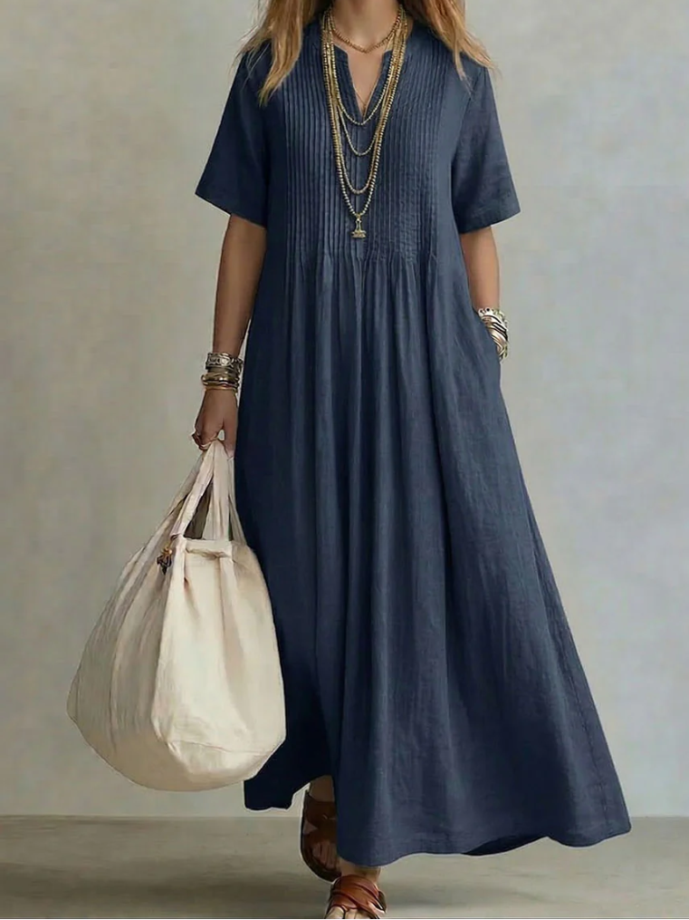 Noor Vestido Plissado Azul-marinho