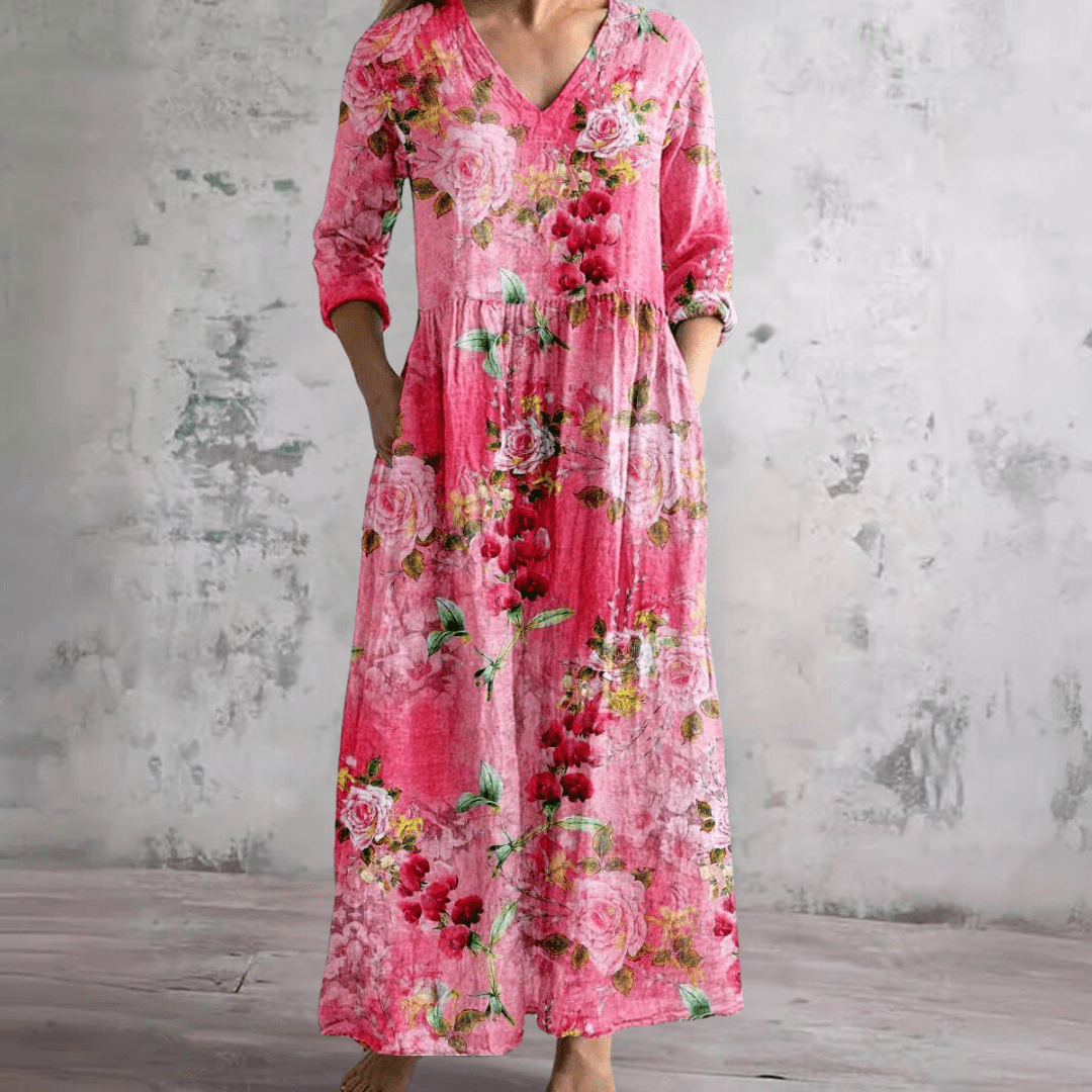 Dora | Vestido de Verão Feminino com Decote em V e Padrão Floral - Ines Braga