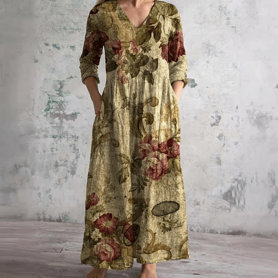 Dora | Vestido de Verão Feminino com Decote em V e Padrão Floral - Ines Braga