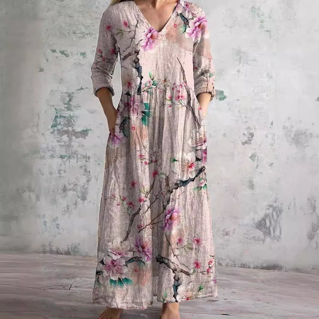 Dora | Vestido de Verão Feminino com Decote em V e Padrão Floral - Ines Braga