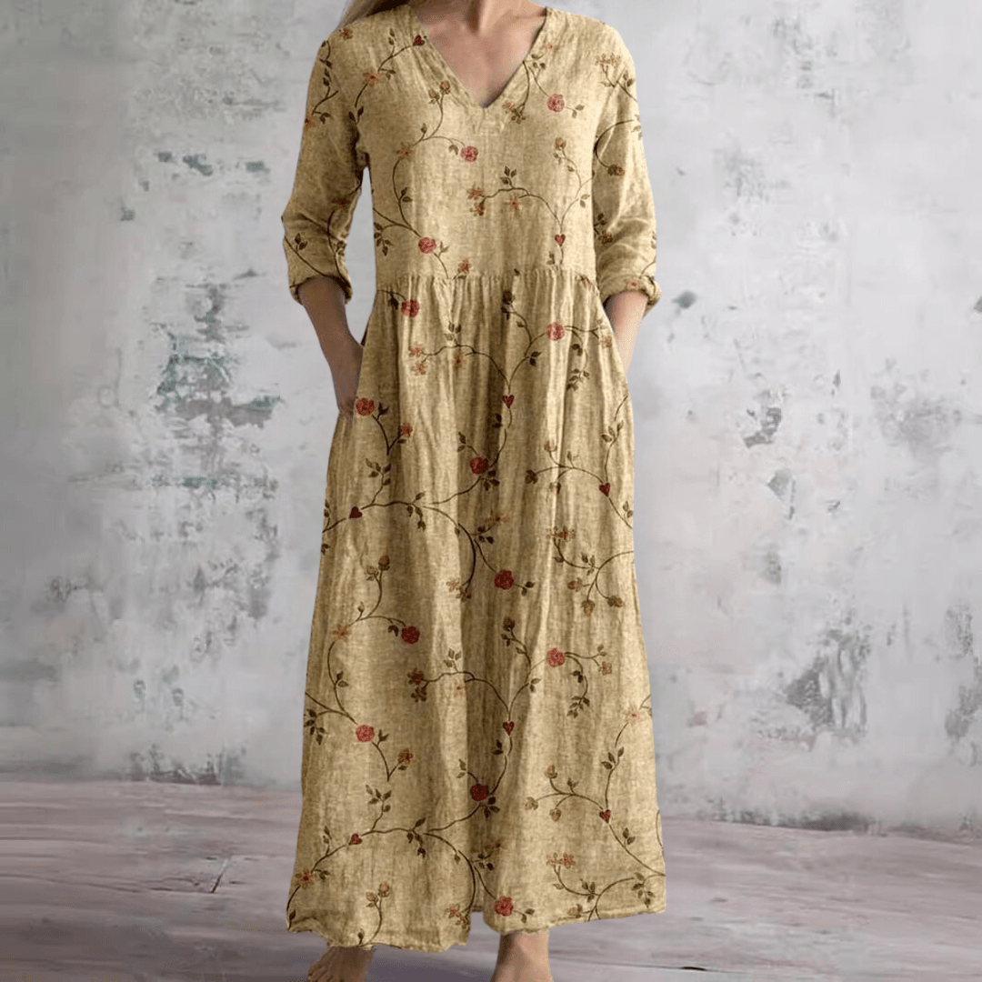 Dora | Vestido de Verão Feminino com Decote em V e Padrão Floral - Ines Braga