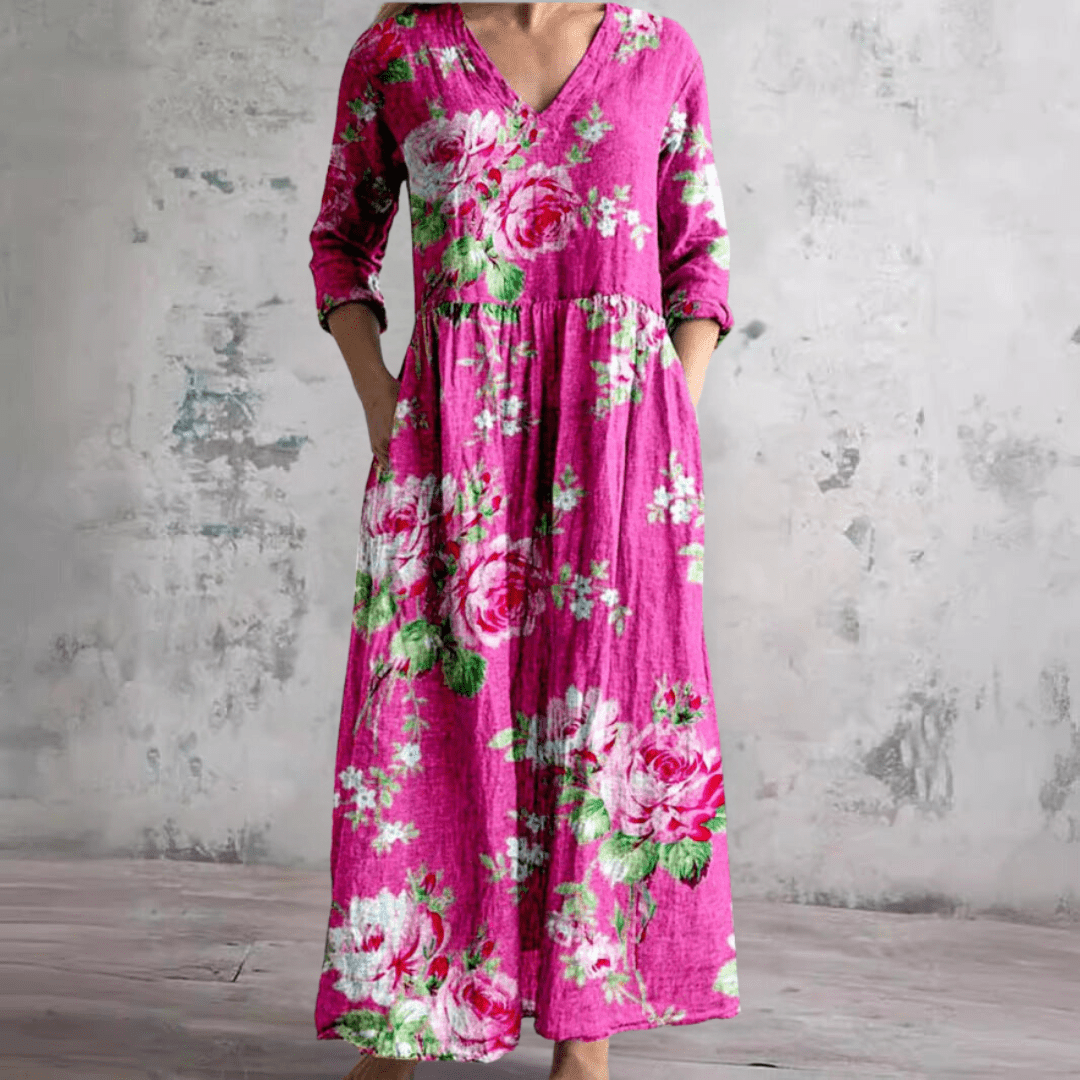 Dora | Vestido de Verão Feminino com Decote em V e Padrão Floral - Ines Braga